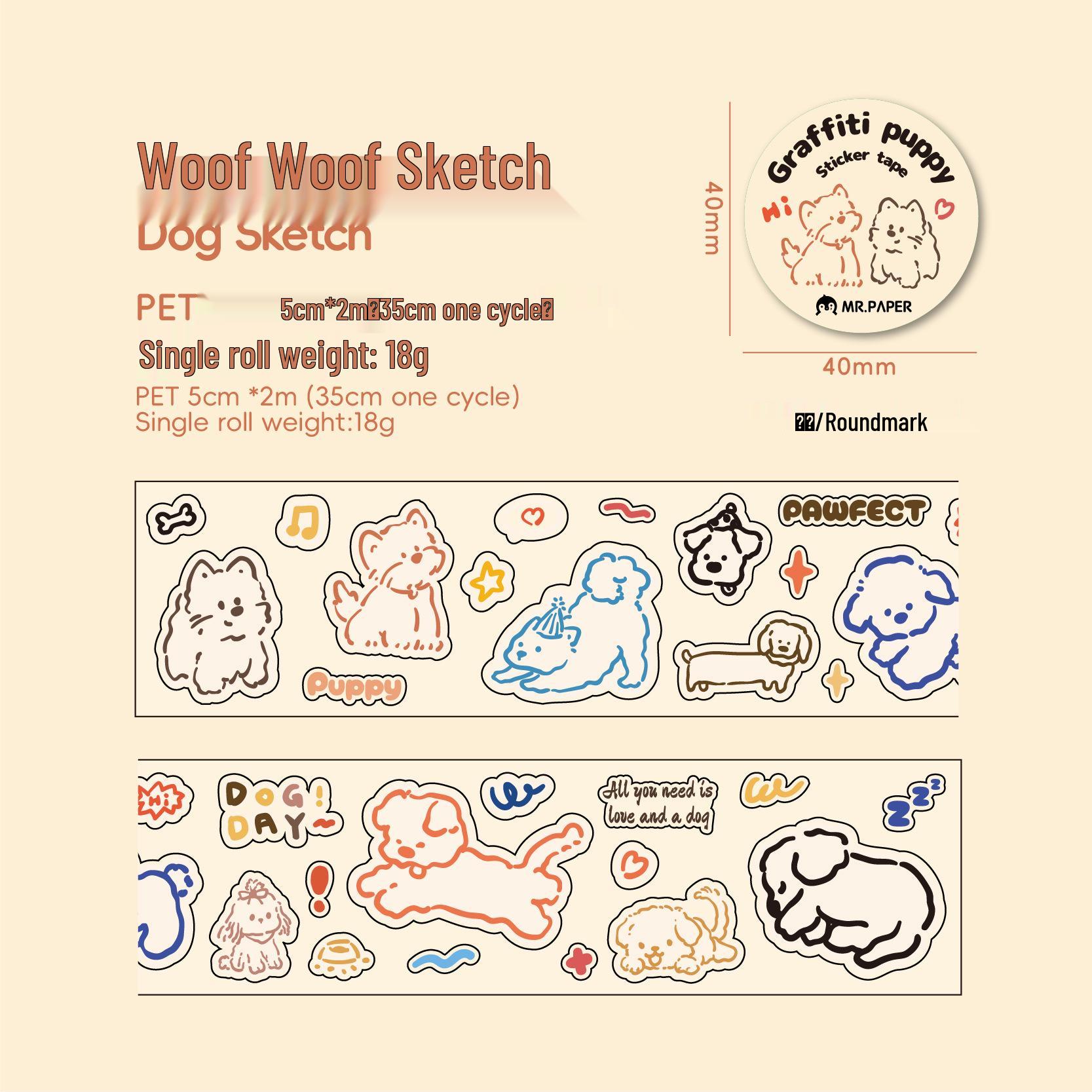 Cat & Dog Cartoon Die-Cut Tape: Cute Kitten & Puppy Journal Stickers