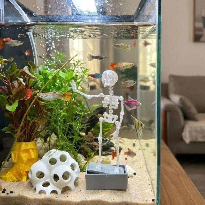 1 Stück Skelett Aquarium Dekoration 3D Gedrucktes Tanzendes Skelett Aquarium Sprudler Ornament Luftbetrieben Bewegliches Skelett Halloween Dekoration