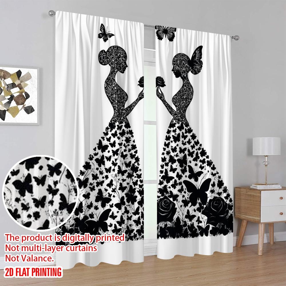2 Stück, 2D-Flachdruck Vorhänge Rollos Schmetterlings-Zwillinge Vielseitiges Polyester (ohne Stange) Innendekorationen – Ideal für