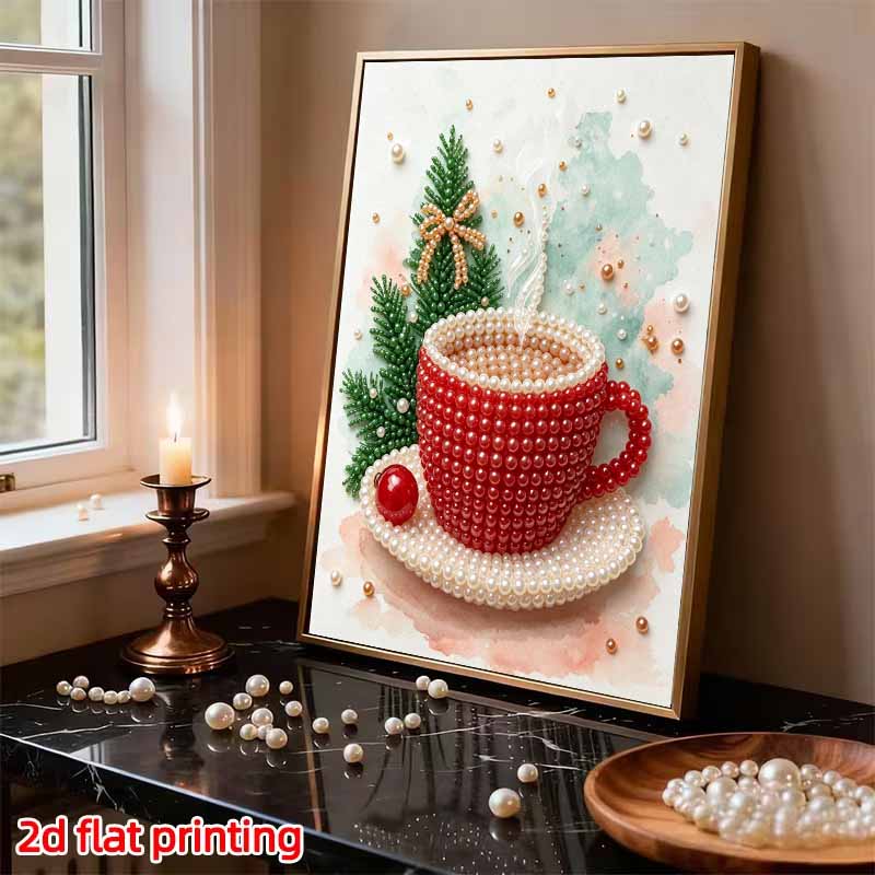 Frameless Pearl Painting Kit Christmas Hot Drink Aesthetic Wall Art DIY Sparkling Bead Canvas Room Decor Creative Craft