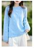 Women's 100% Wool Cable Knit Pullover - Round Neck, Long Sleeve, Solid Color, Loose Fit