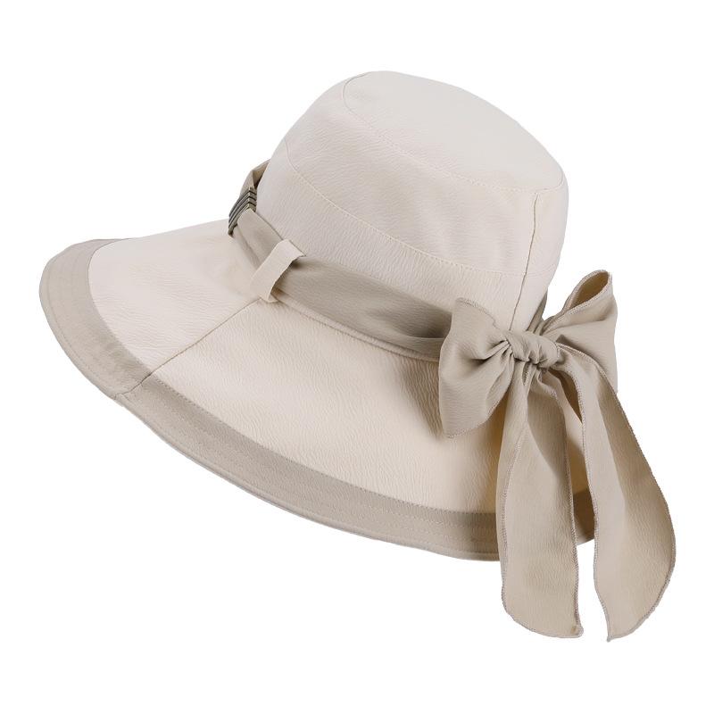 Spring and Summer Big Eaves Sunscreen Hat Outdoor Outing Ladies Sun Hat Fashion Strap Bow Bucket Hat