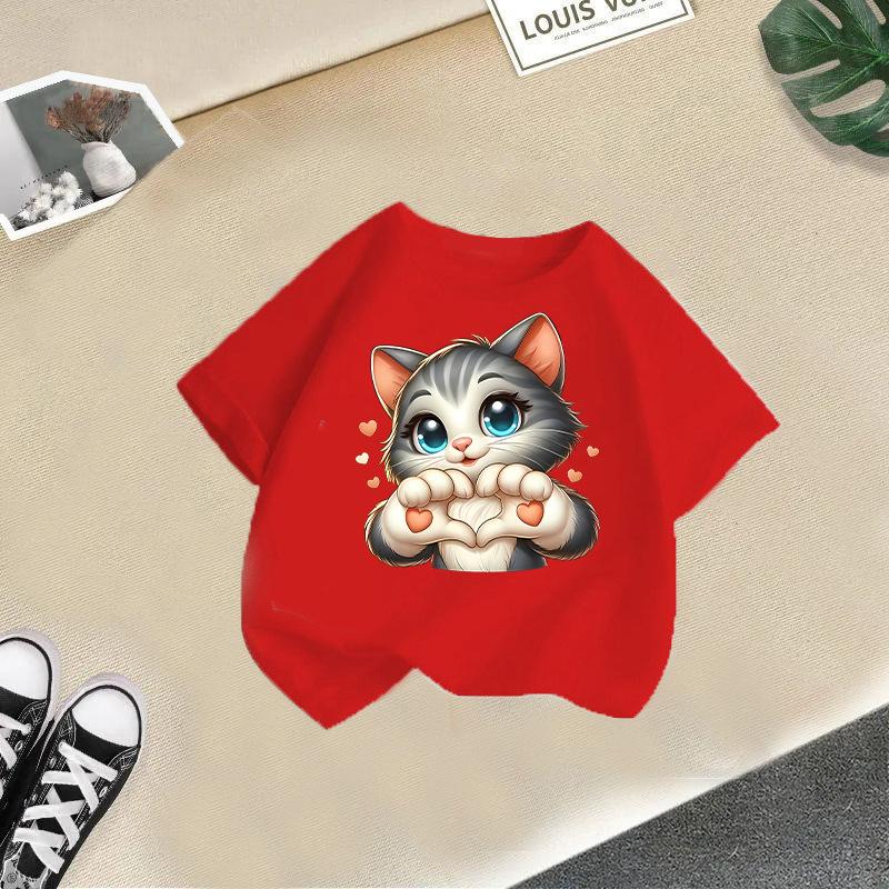 Children's Casual Short-sleeved T-shirt - Summer Boys' and Girls' Casual Cute Cat T-shirt