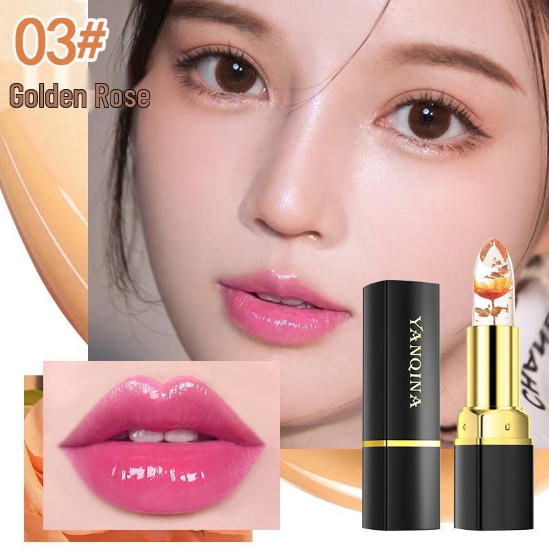 YANQINA Color-Changing Jelly Lipstick with Gold Foil - Non-Stick, Non-Fading, Temperature-Sensitive Lip Gloss