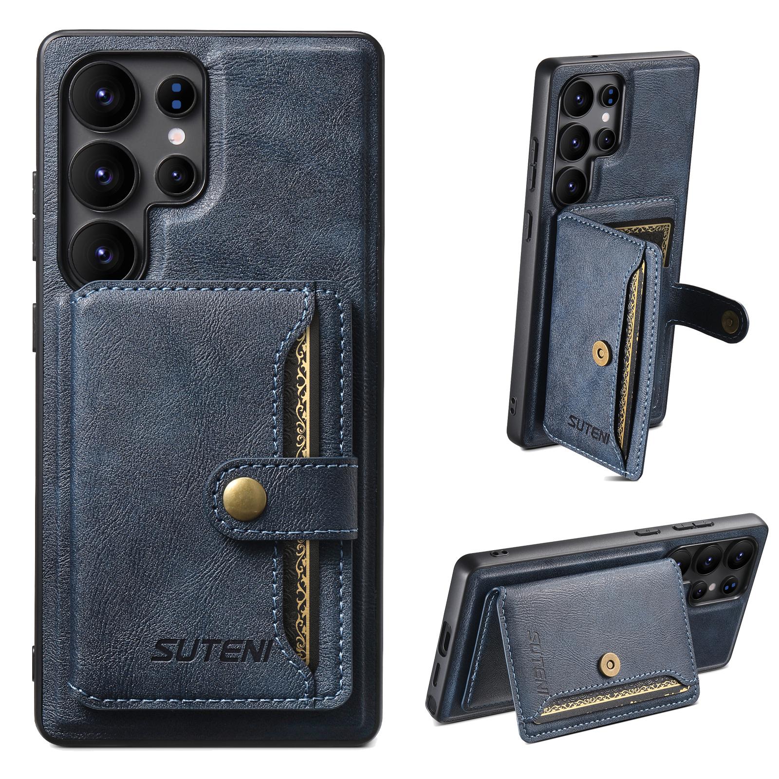 

Для Samsung Galaxy S25 Ultra Магнітний чохол з тримачем для карток Шкіряна задня кришка з текстурою коров ячої шкіри Blue