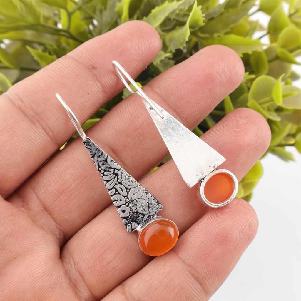Wonderful Carnelian Silver Earrings, Handmade Charming Earrings, 925 Solid Sterling Silver Jewelry For Wedding Gift