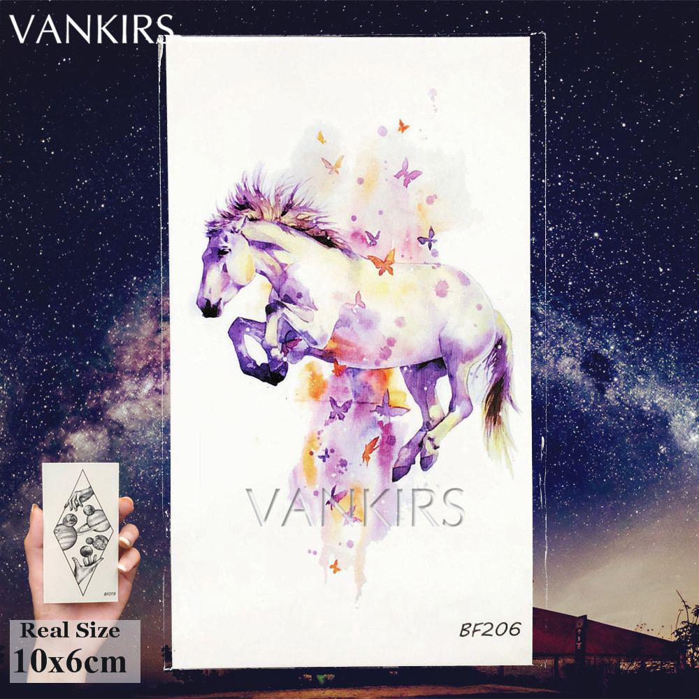 12 Pieces/Lot Watercolor Galaxy Triangle Sky Horse Women Temporary Tattoos Birds Fake Cartoon Tatoos