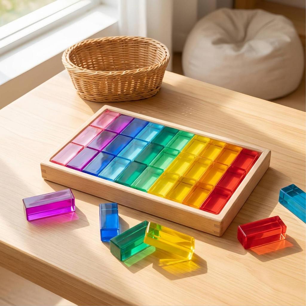 Acrylic Blocks with Wooden Tray Educational Construction Set Clear for Classroom