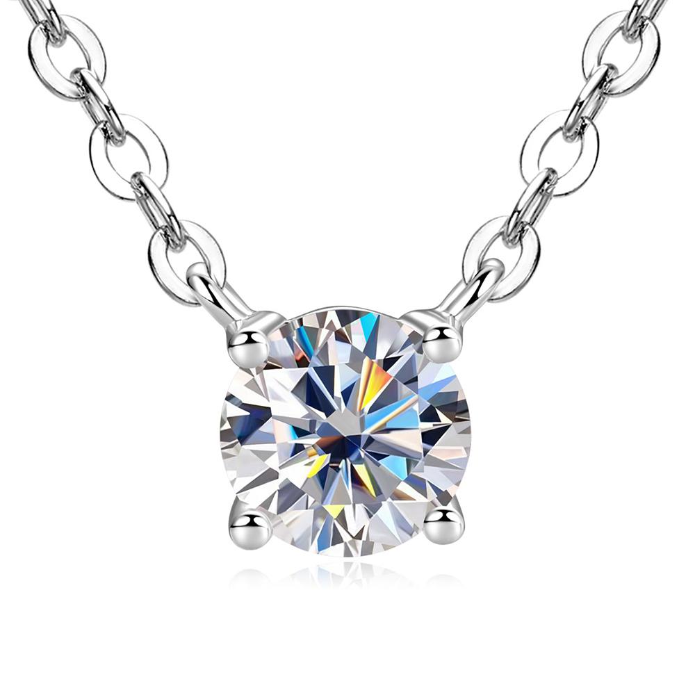 Free Shipping Trending 14K Gold Filled 4mm 0.30ct 5mm 0.50ct Moissanite Round Simple Four Claw Solitaire Pendant Necklace Gift 45+5cm&4mm(0.30ct) Moissanite белого золота
