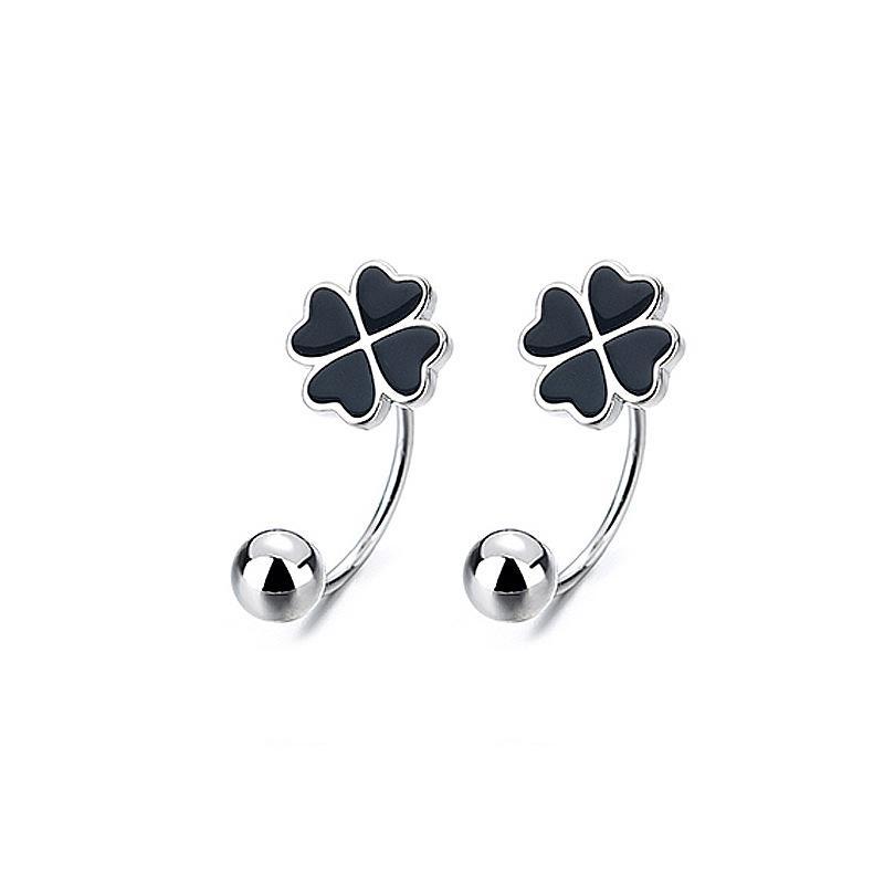 Korean Four-Leaf Clover Tassel Earrings - Sweet Flower Studs in Classic Style