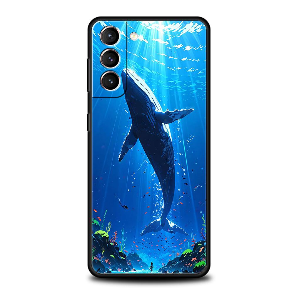 Ocean Whale Shark Swimming Phone Case For Samsung Galaxy S25 S24 S23 S22 Ultra S20 S21 FE 5G S10 S9 Plus S10E Soft TPU Cover