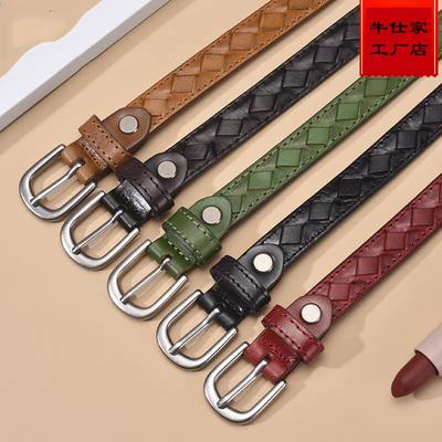 Belt Women'S Youth Fashion Casual Leather Belt First Layer Cowhide Handwoven Pin Buckle Belt Women