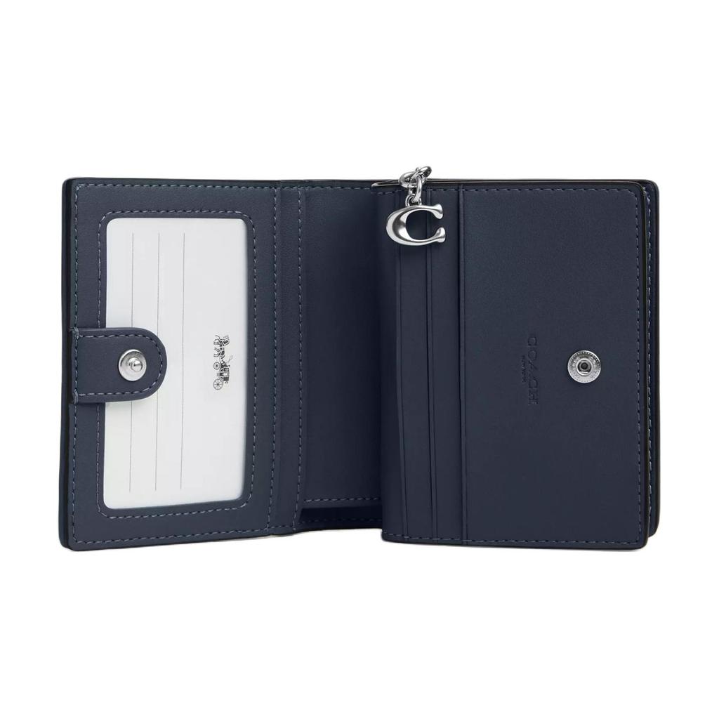 Coach Snap Wallet 11 Monogram Logo Button Closure Signature Jacquard Leather Fabric Wallet Women wallet Silver Dark-Denim CU401-SVPM1