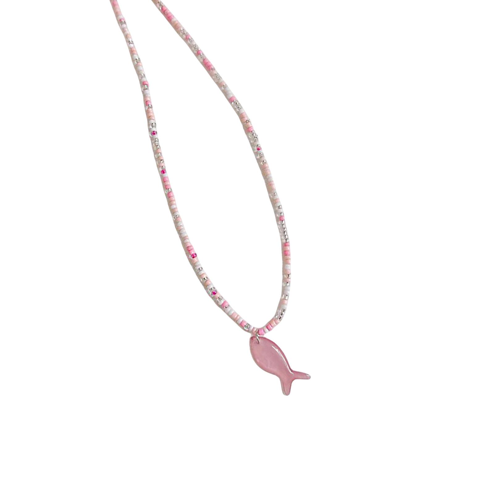

Винтажное синее ожерелье с подвеской в виде рыбки для женщин, элегантная регулируемая длина, цепочка до ключицы, подарок для нее розовый