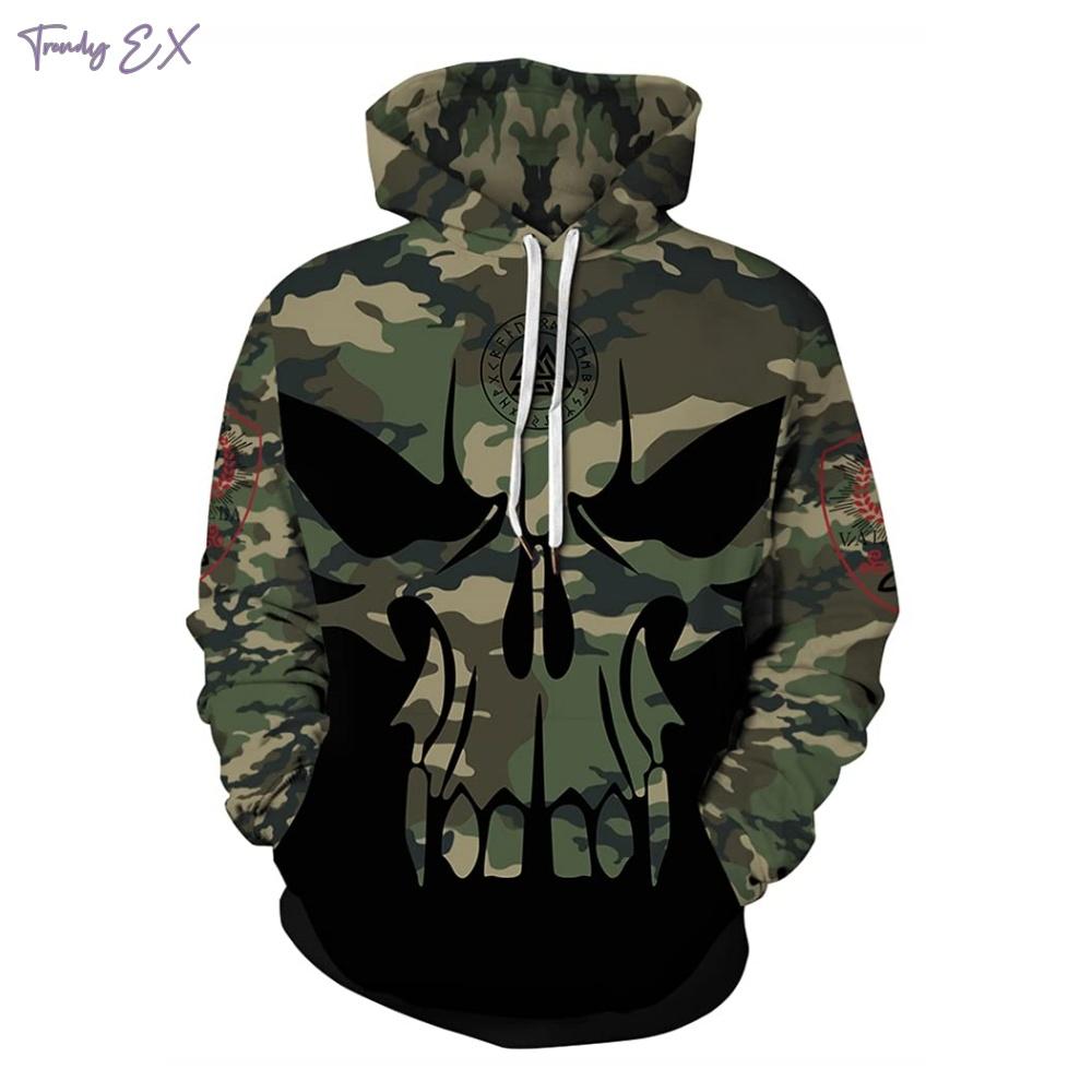 Men's Sweatshirt 3D Skull Digital Print Street Fashion Pullover Hoodies Outdoor Sport Long Sleeves Kangaroo Pocket Men's Hoodies