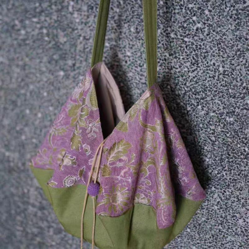 

Sapana spring and summer fruit green lavender contrasting colors, flower idyllic retro jacquard splicing octagonal shoulder bag