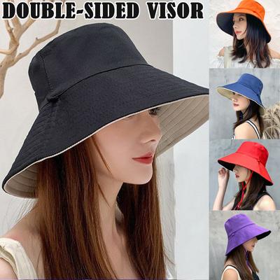 Ladies Holiday Reversible Wide Brim Bucket Sun Hat Foldable Summer Fisherman Cap