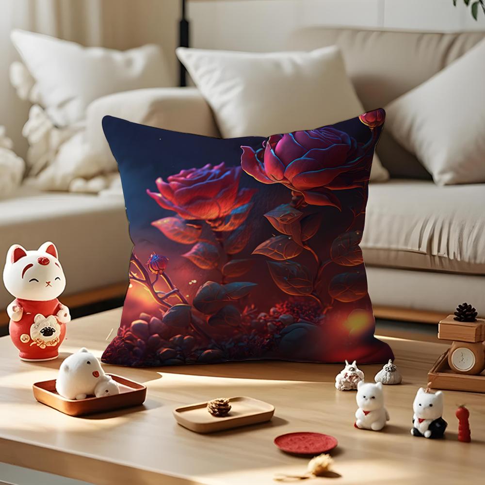 Abstract Rose Flower Pillow Case Antidustmite Pillowcase Invisible Zipper Silky Short Plush Sofa Cushion Cover