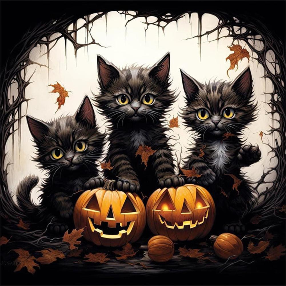 5D DIY Full Round Drill Diamond Painting Halloween Cat Pumpkin Kit Home Decor