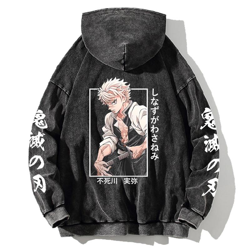 Demon Slayer Hettegenser Shinazugawa Sanemi Genser Menn Kvinner Langermet Streetwear Klær Vasket Bomull Løs Hettegenser