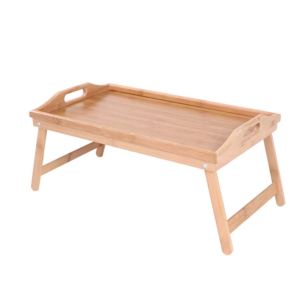KKTONER Bambus Sammenleggbart Nattbordbrettbord med Sammenleggbare Ideelt for og Naturfargede Ben, Maling, Laptoper, Snacks, Frokost, Medium,