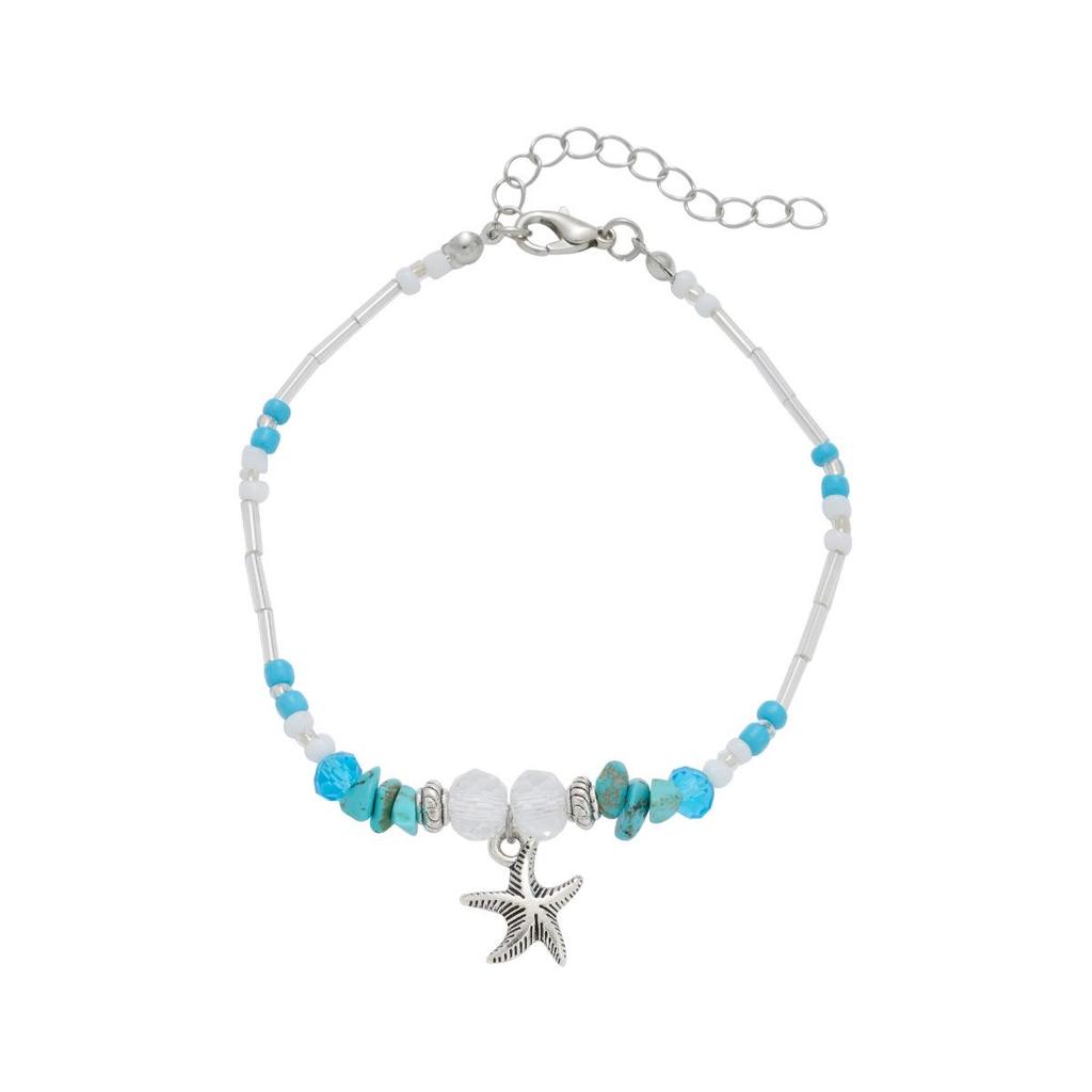 Bohemian Starfish Bracelet: Natural Stone & Seashell Beaded Anklet