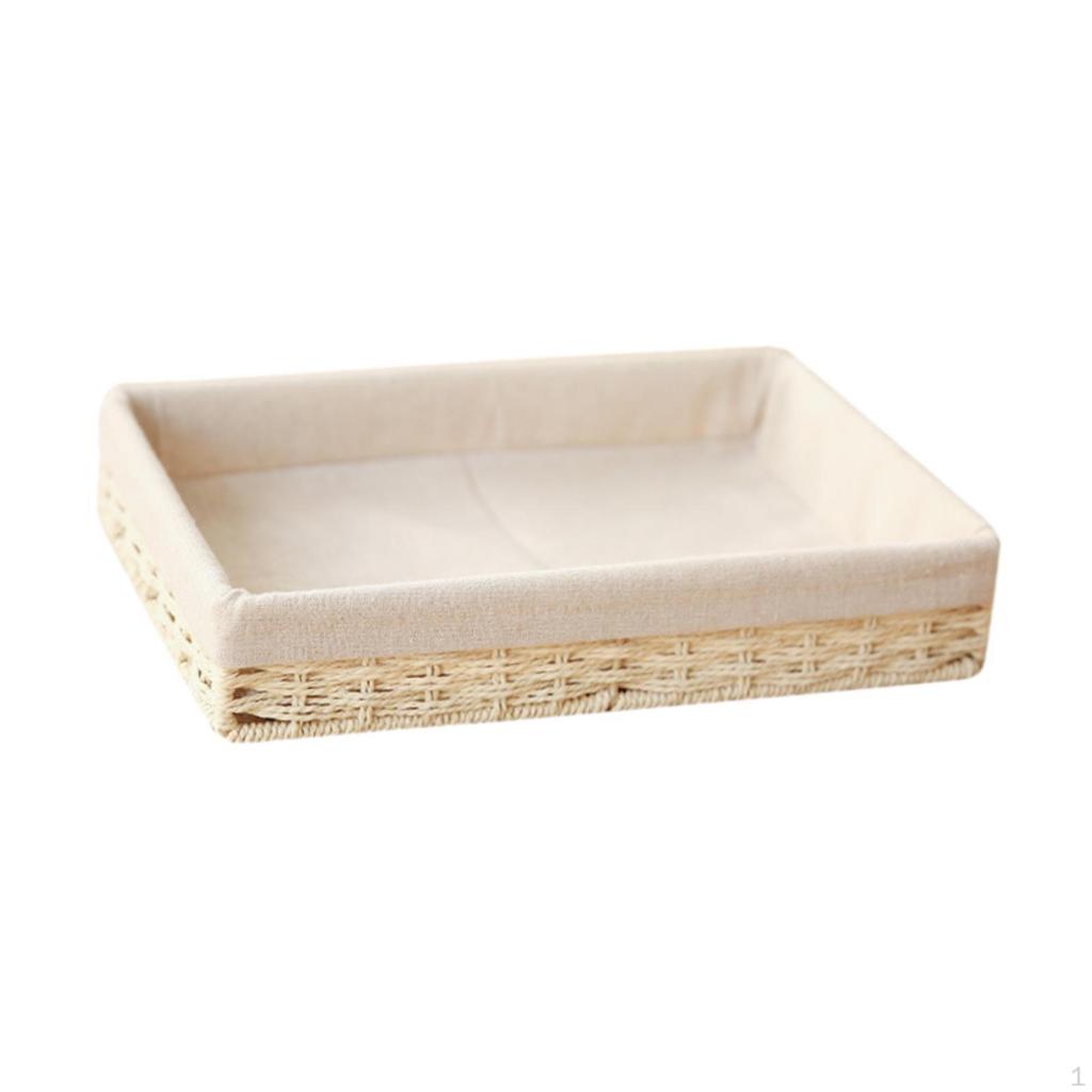 Woven Basket ,Rectangular Organizer Bin ,Cloth Lining ,Desktop Sundries Organizer, Handmade Storage