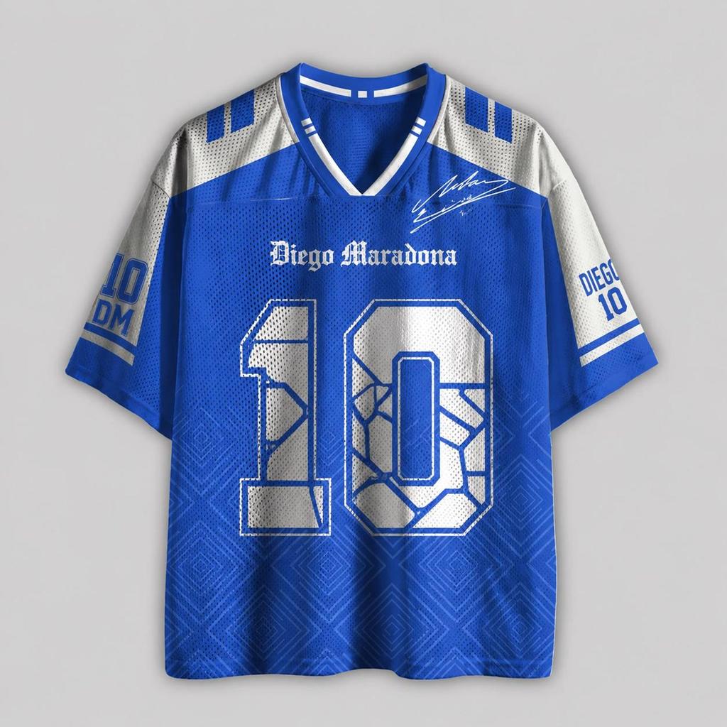 Maglia Calcio Firma Diego Maradona #10 – Maglietta Vintage Blu per Tifosi di Calcio Regalo