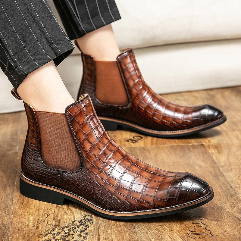 Autumn and winter men's shoes trendy Chelsea boots high-top large-size leather boots short boots trendy cowboy boots
