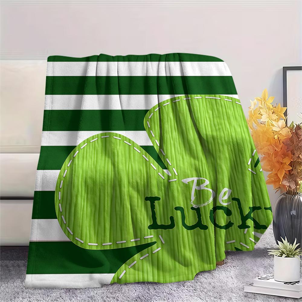 St.Patrick's Day Green Clover Print Flannel Blanket,High Quality Comfortable for All Seasons,Home Decor,Warmth and Comfort,Perfect for Christmas Gifts
