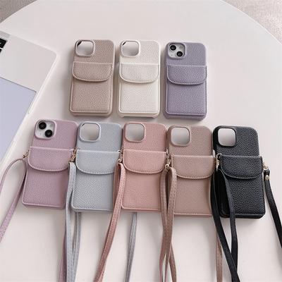 Funda de Cuero con Ranura para Tarjeta de Crédito para iPhone 15 14 Plus 13 12 11 Pro Max Cartera Billetera Correa de Hombro Cruzada Funda para Teléfono