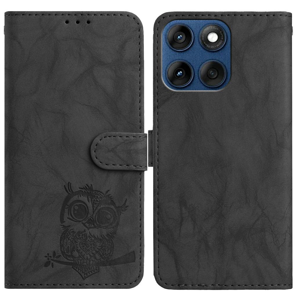 For Motorola Edge 60 5G/60s 5G/Fusion 5G Case Owl Imprinted PU Leather Wallet Phone Cover with Wrist Strap