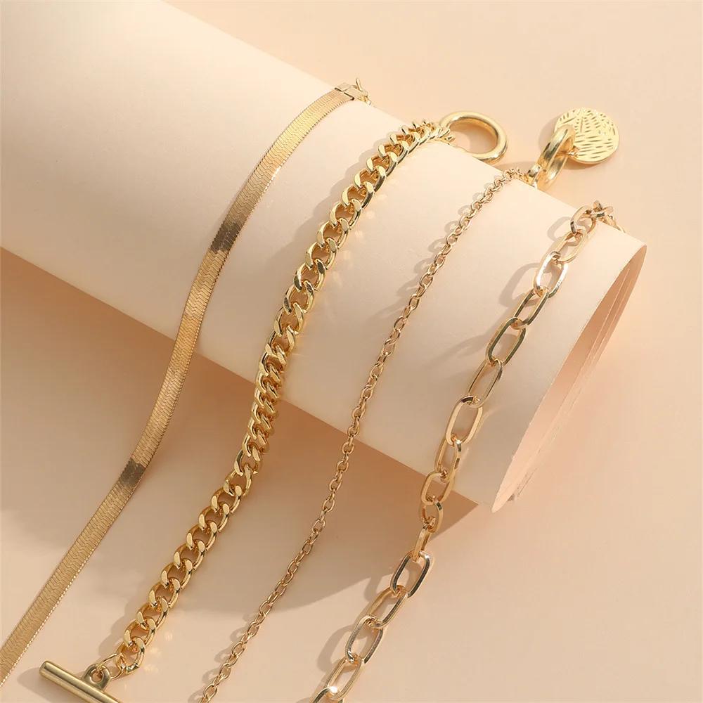 4PCS Minimalist Gold Snake Bone Chain Bracelet Set, Trendy Layered Jewelry, Fashion Holiday Gift Accessories for Women