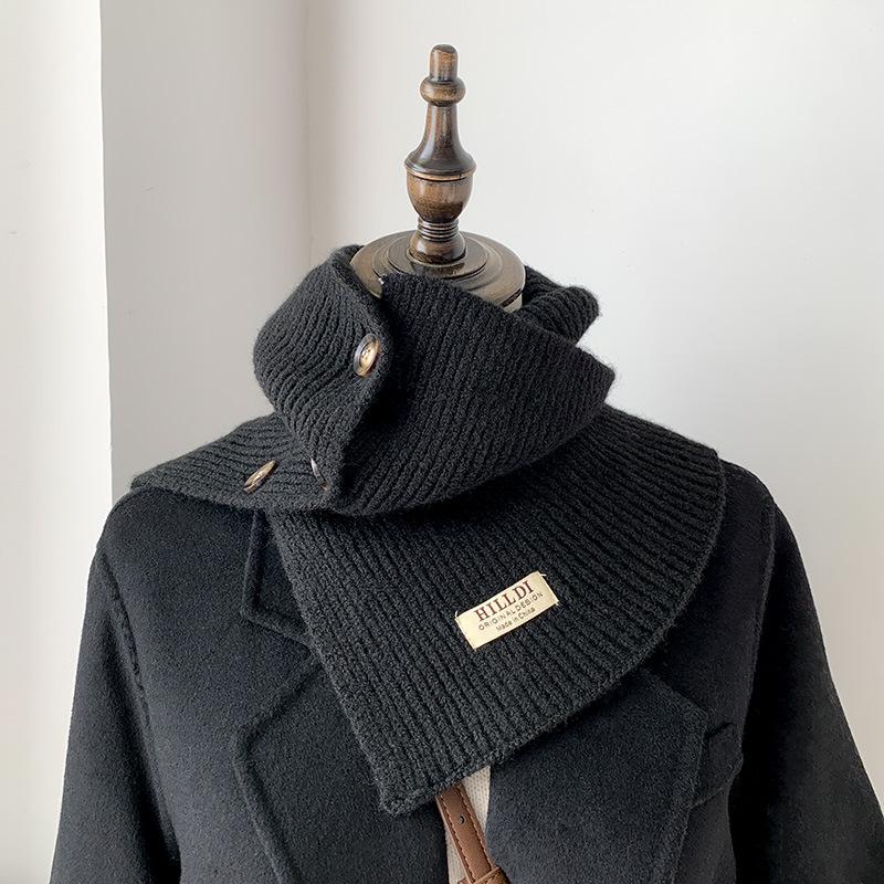 

Кнопочный вязаный гетр для шеи женский премиальный зимний корейский универсальный ложный воротник шерстяная накидка для шеи One Size чёрный