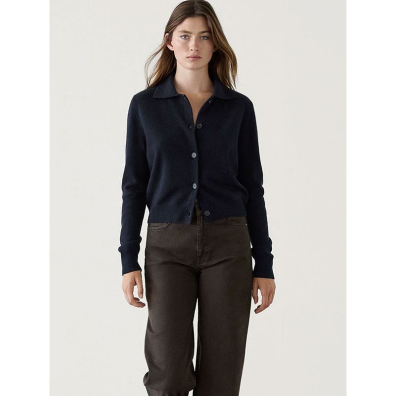 MD Women clothes Autumn and Winter New Old Money Style Short Version Sweater Polo Collar Knitted Cardigan Outerwear 05704620527