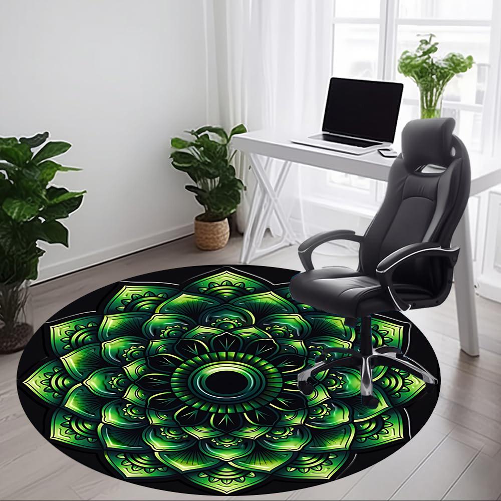 1pc Mandala Green Pattern Carpet for Office Non Slip, Round Carpet, Soft & Comfortable, Carpet for Office, Lightweight Round Floor Mat