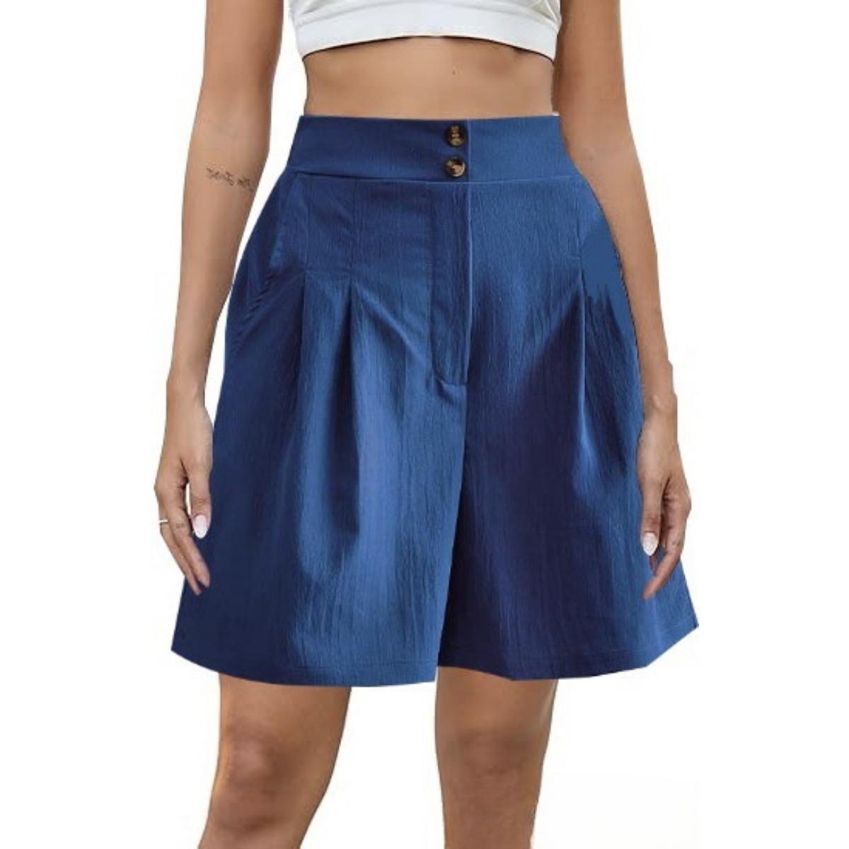 

Летние мешковатые брюки для женщин, широкие шорты с высокой талией. S синий
