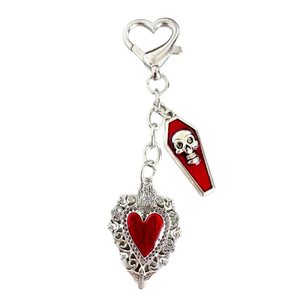 Gothic Coffin Skull & Butterfly Heart Keychain Accessory