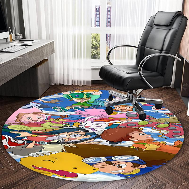 1pc Digimon Carpet, Round Rug, Comfortable, Suitable for Entryways, Living Rooms, Office, And Bedrooms, Christmas Decoration