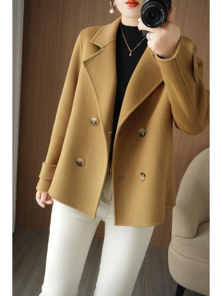 Women's Woolen Suit Collar Coat - Short, Thick, Loose Fit for Autumn/Winter