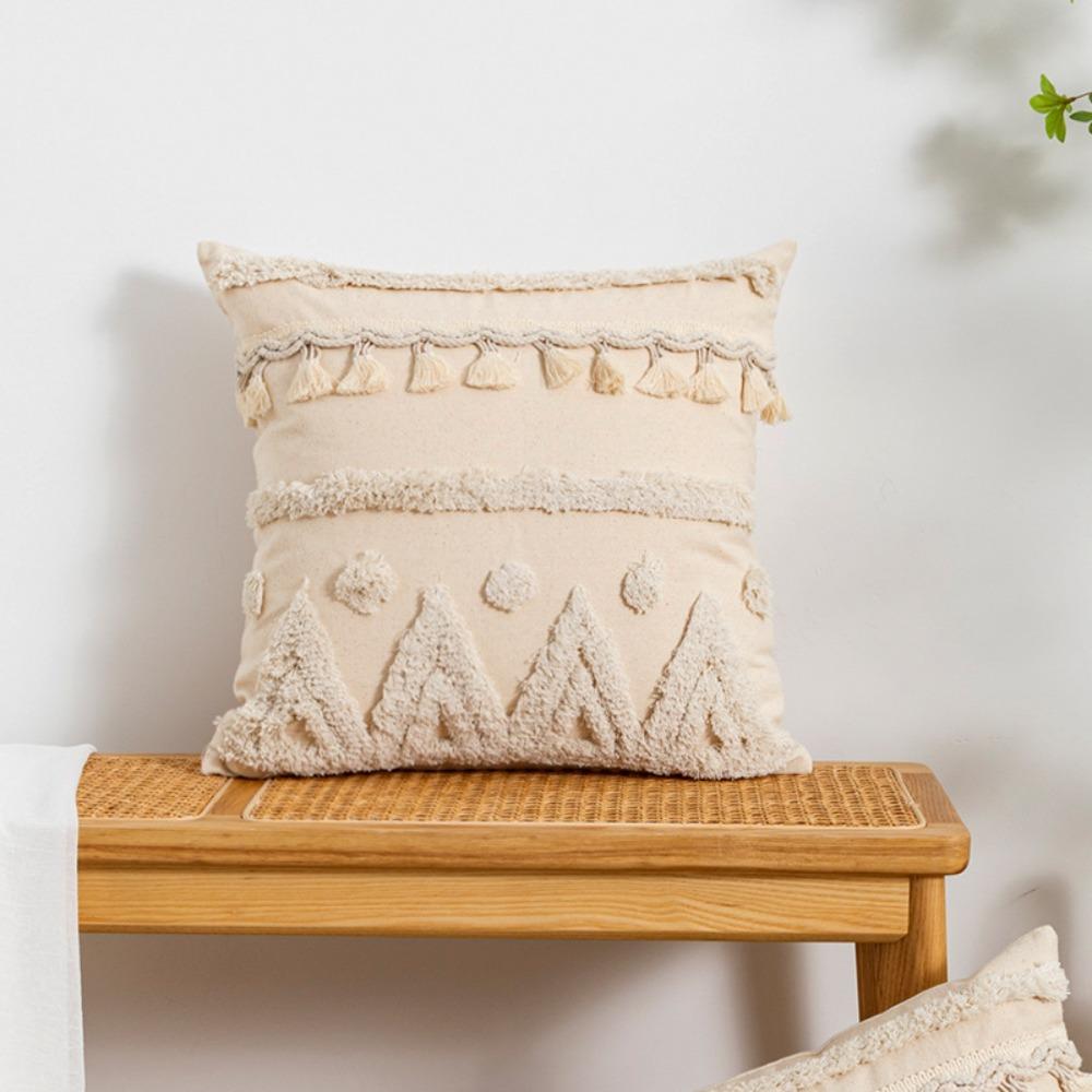 Geometric Pattern Tufted Fringed Cushion Cover Vintage Pillowcase Creative Pillowslip  Living Room