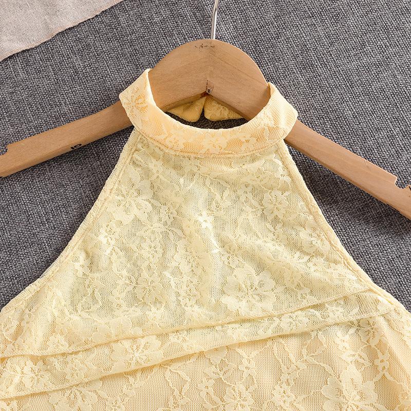 Girls' Fashionable Summer Outfit - Children's Sweet Sleeveless Top with Lace Detailing, Plus Wide-leg Pants Set