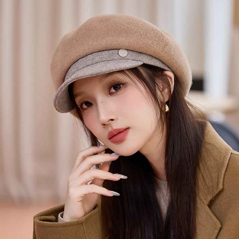 Осенне-зимняя модная шерстяная кепка, британская теплая шляпа с короткими полями, уличная ветрозащитная кепка газетчика One Size верблюд