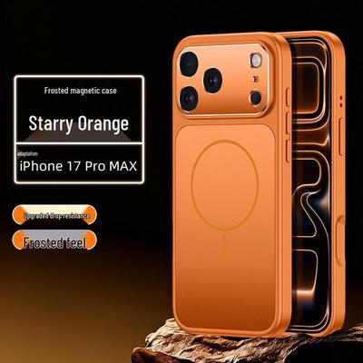 Pomarańczowe magnetyczne etui ochronne ze stojakiem na obiektyw dla Apple 17 Pro Max