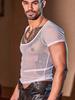 Men Short Sleeve T-Shirts Sexy Mesh See Through Man Clothing Shaper Wear Breathable High Elastic T-Shirts Exotic Night Club Tops