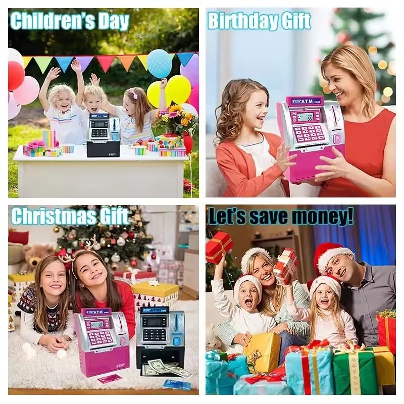 Children ATM Automatic Deposit Teller Machine Toy Smart Password Swipe Card Saving Box Kids Electronic Piggy Bank Christmas Gift