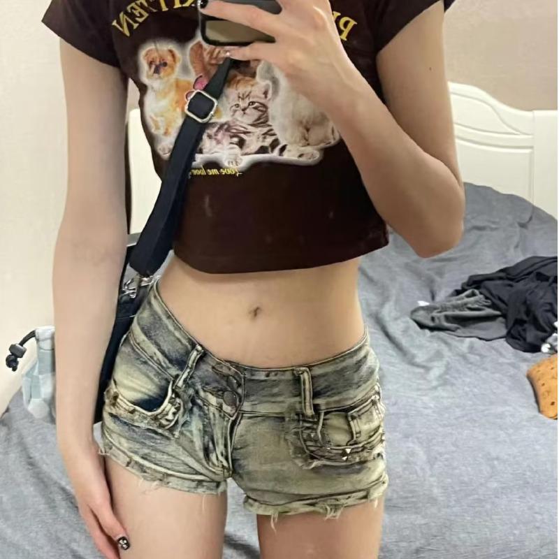 2023 Summer Spicy Girl Orange Low-Waist Denim Shorts - Women's Slimming, Hip-Hugging Wide-Leg Hot Pants