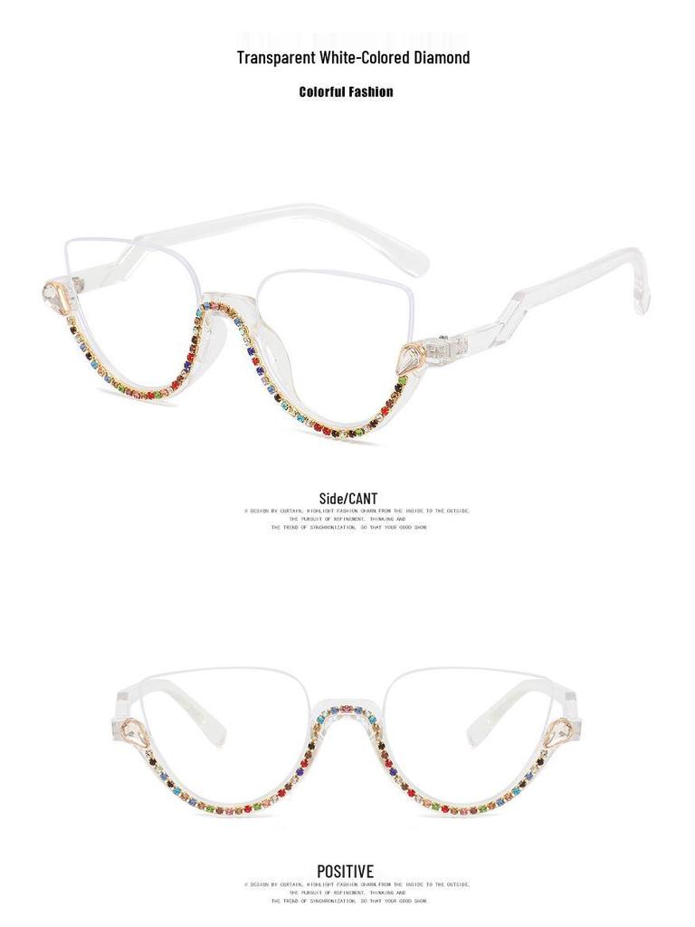 2022 Retro Rhinestone Semi-Rimless Anti-Blue Light Glasses - European & American Style Trend