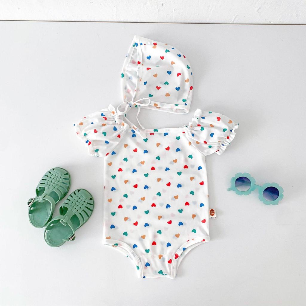 Ensemble de maillot de bain pour bébé de style coréen: Grenouillère pour Bébé Fille & Bonnet de Bain pour Vêtements de Plage d'Été