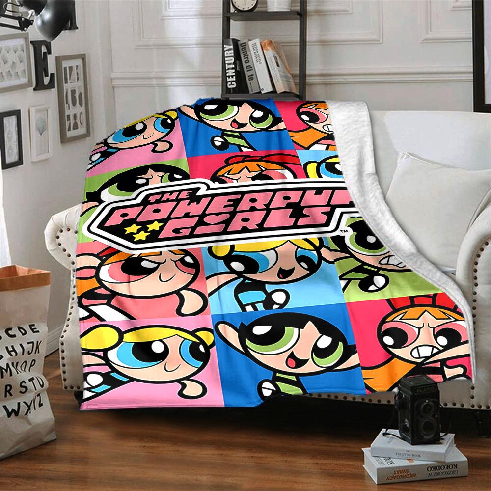 1Pc Powerpuff Girls Adventure Flannel Blanket, Soft And Comfortable, Casual Warm, Camping Travel, Christmas, Halloween Xmas Gift N1289